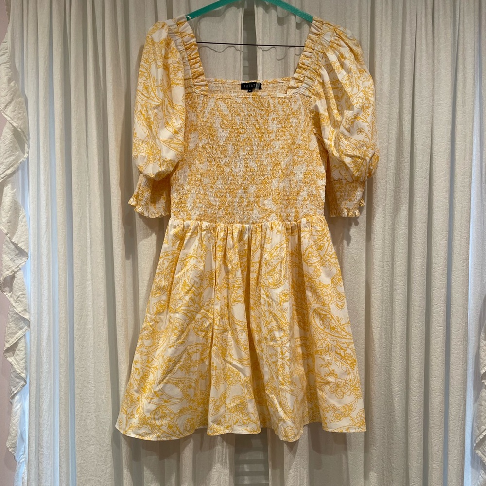 1. State. Dress. Short. Yellow and white. Size: XL. Short sleeve. NWOT.